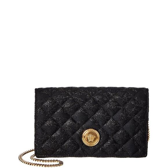 Versace Medusa Canvas & Leather Shoulder Bag Black